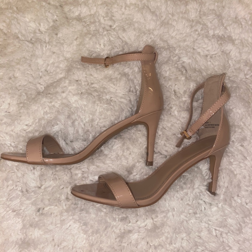 Shiny light pink heels with ankle strap